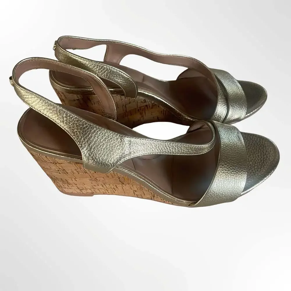 Carvela Symmetry Gold Metallic Slingback Cork Wedge Sandals